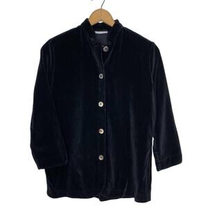 bryn WALKER Black Velour Velvet Size S 100% Cotton 3/4 Sleeve Button Down Shirt